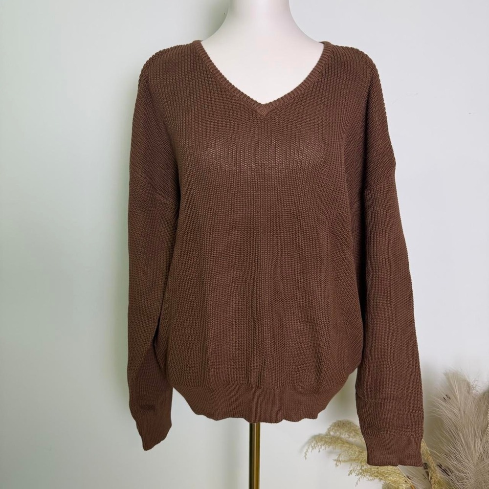 ININ Size L NWT Brown Chunky Ribbed V-Neck Sweater